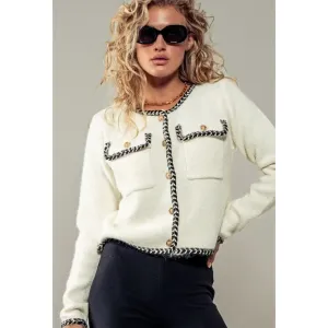 The Duchess Ivory Contrast Trim Button Down Cardigan