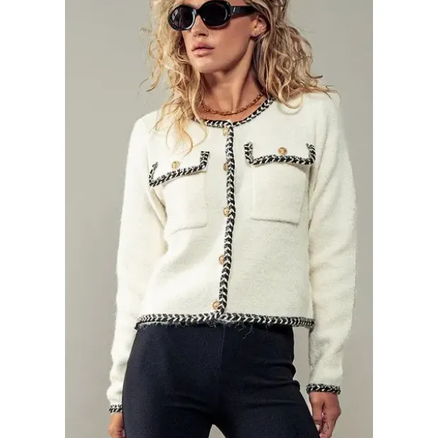 The Duchess Ivory Contrast Trim Button Down Cardigan