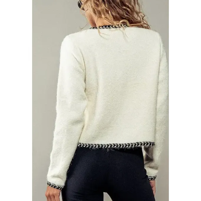 The Duchess Ivory Contrast Trim Button Down Cardigan