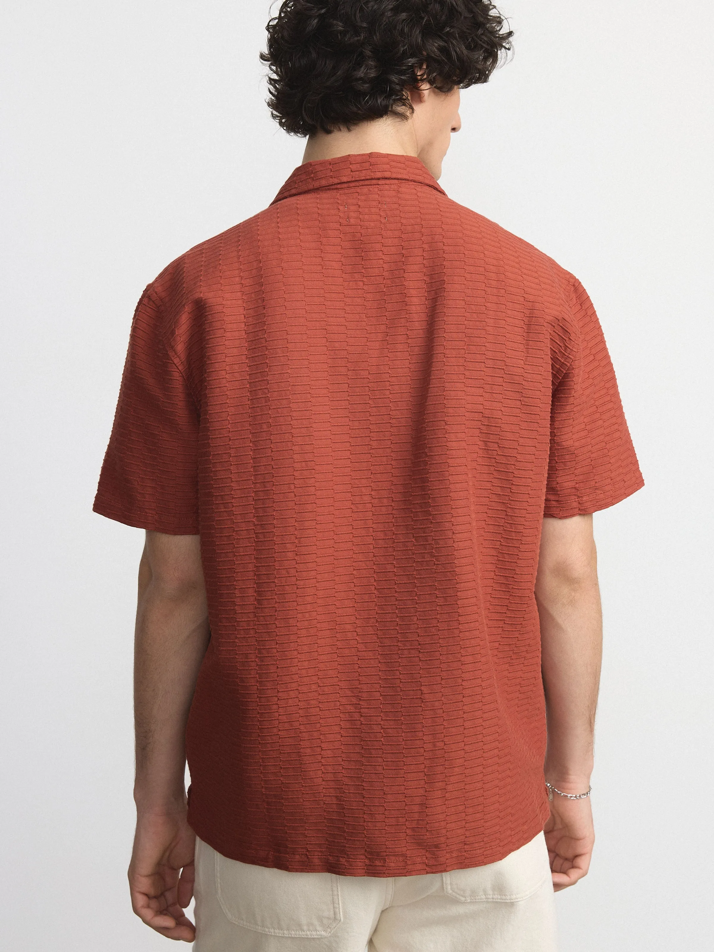 The Textured Camp Collar Shirt in Spice Orange