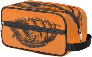 Toiletry Bag for Men Orange Baseball Glove Travel Toiletry Organizer Traveling Dopp Kit Shaving Bag with Large Capacity for Toiletries Accessories