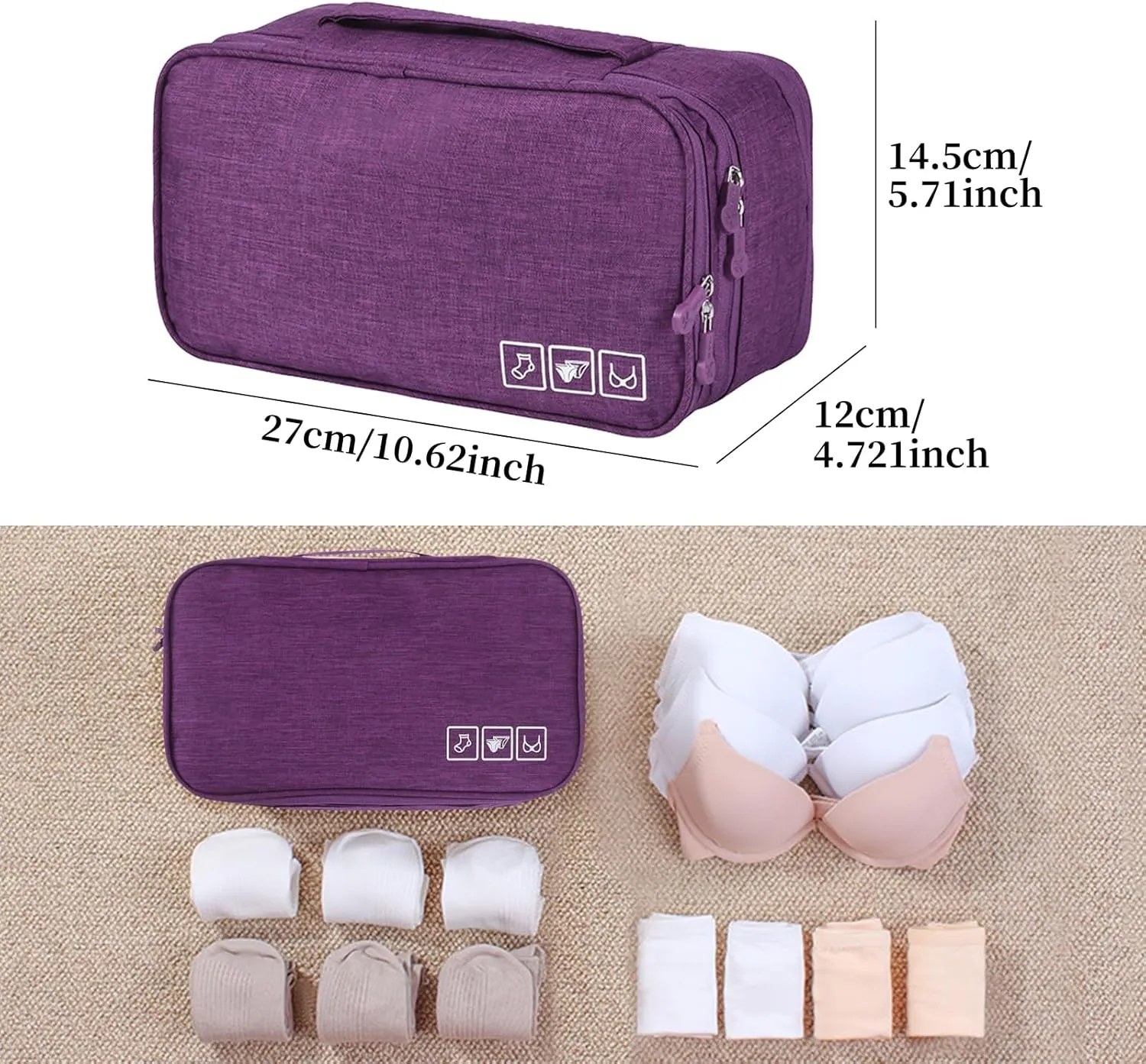 Unaone Travel Underwear Organizer - Portable Bra Travel Packing Storage Bag Large Compartment Underwear and Sock Organizer Bag, Burgundy