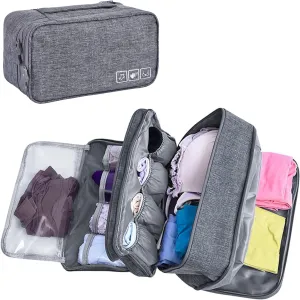 Unaone Travel Underwear Organizer - Portable Bra Travel Packing Storage Bag Large Compartment Underwear and Sock Organizer Bag, Grey