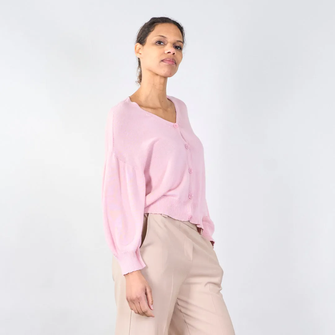 V-neck cardigan with ribbed hem wholesale