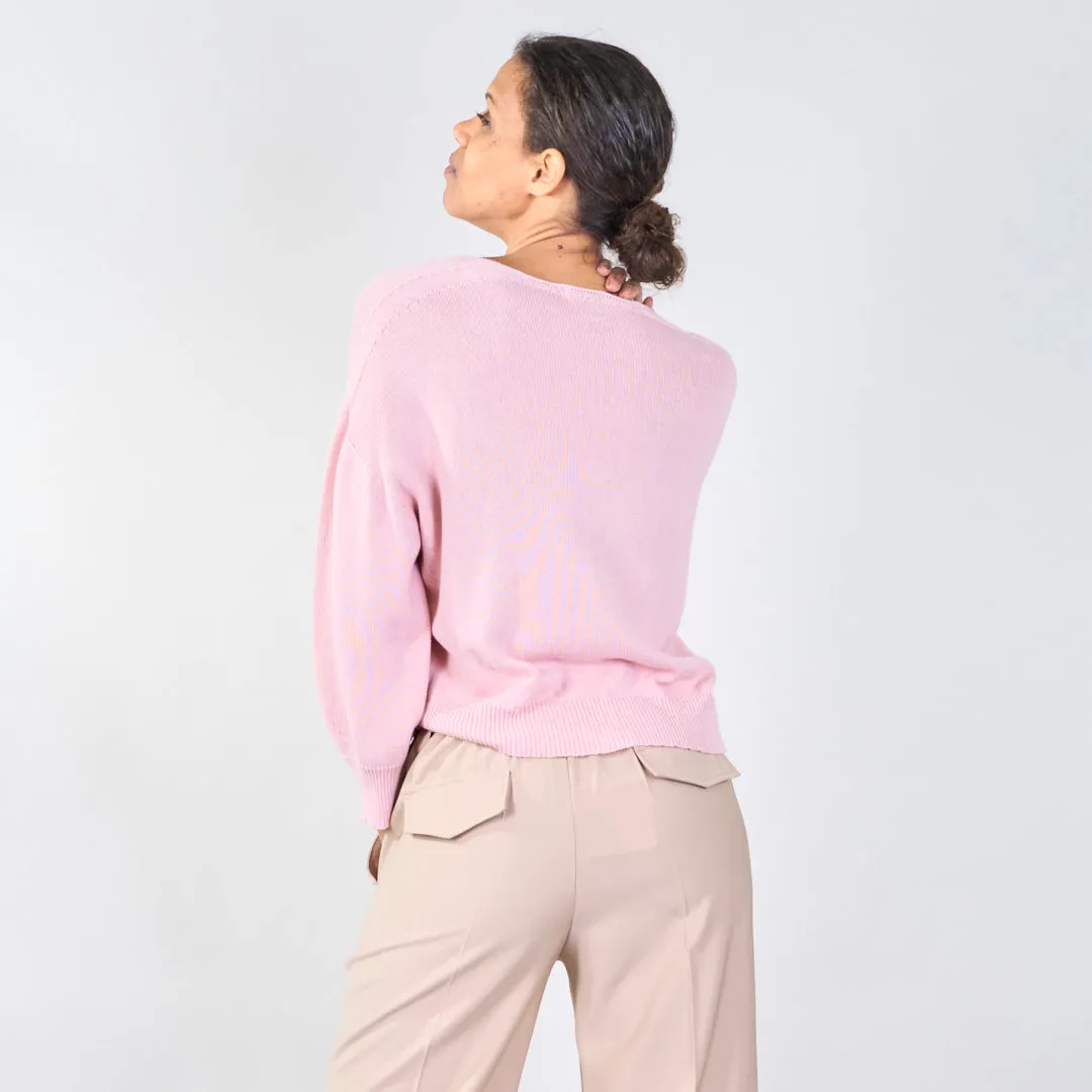 V-neck cardigan with ribbed hem wholesale