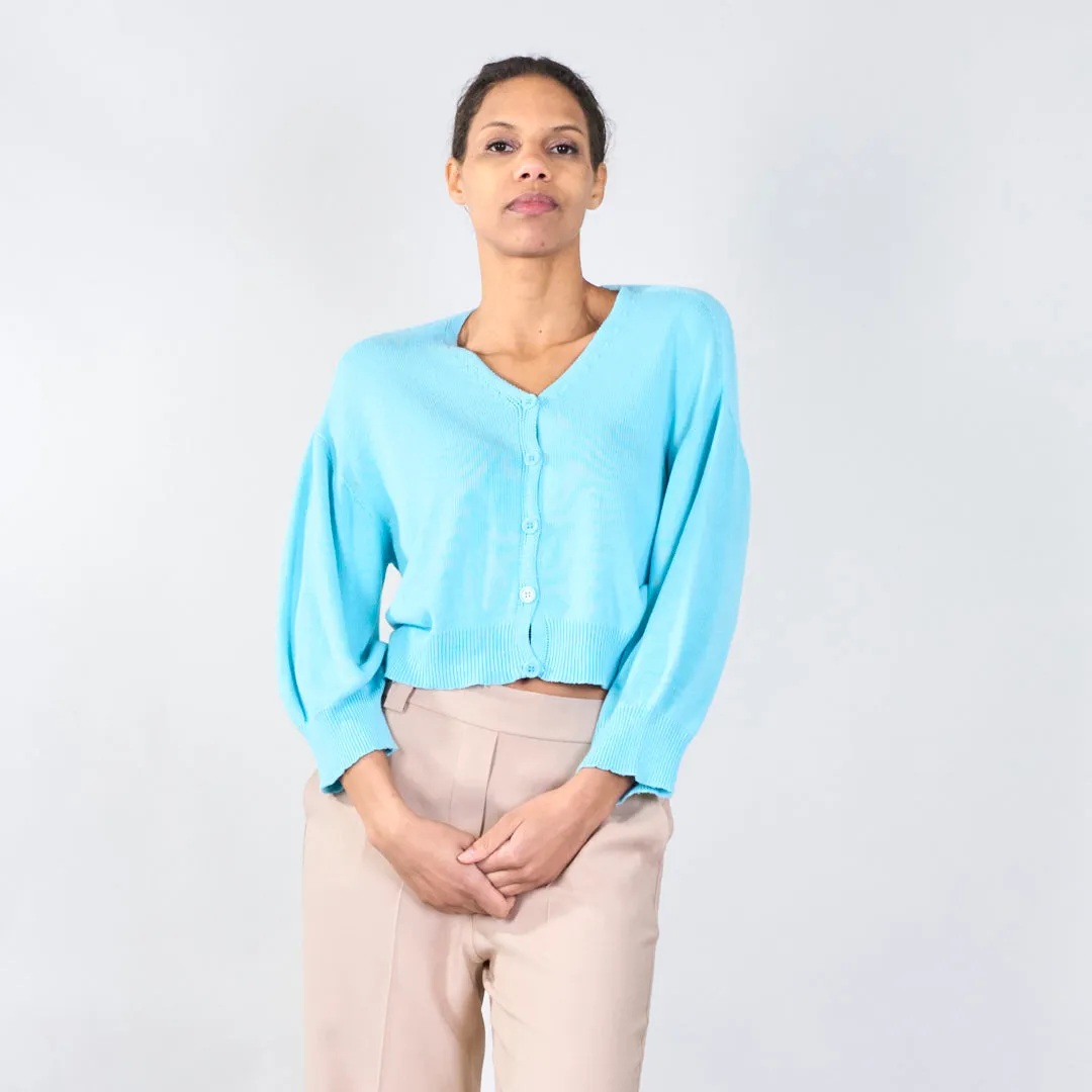 V-neck cardigan with ribbed hem wholesale