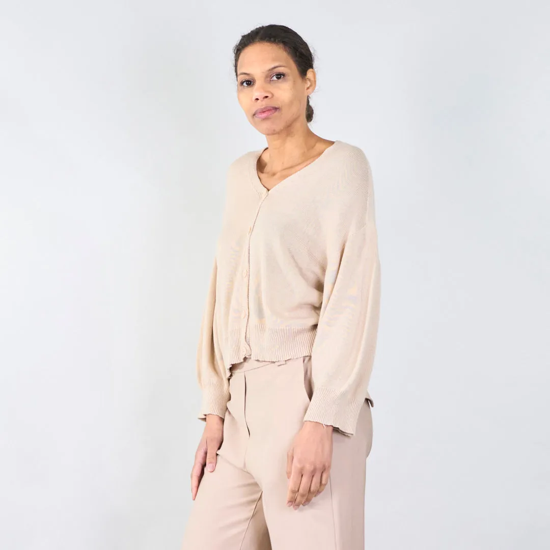 V-neck cardigan with ribbed hem wholesale