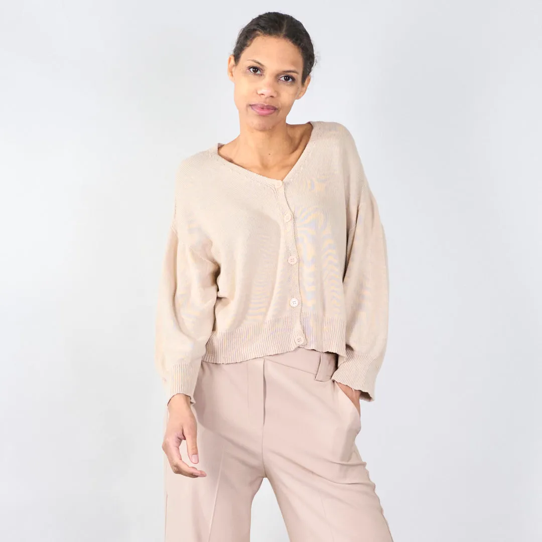 V-neck cardigan with ribbed hem wholesale