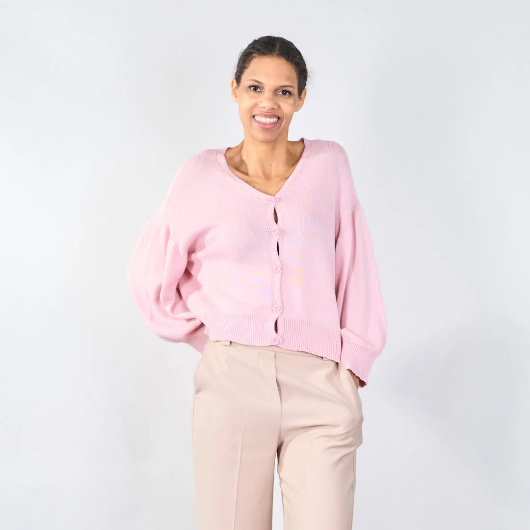V-neck cardigan with ribbed hem wholesale