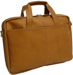 Vaquetta Leather Slim Zippered Briefcase Tan