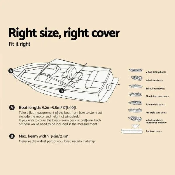 Waterproof Boat Cover - 17 - 19ft