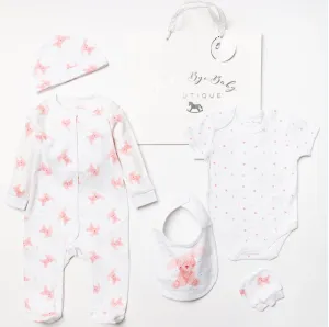 White & Pink Bunny Print 5pc Set