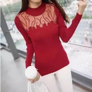 Women Stunning Slim Knitted Lace Patchwork Sweaters