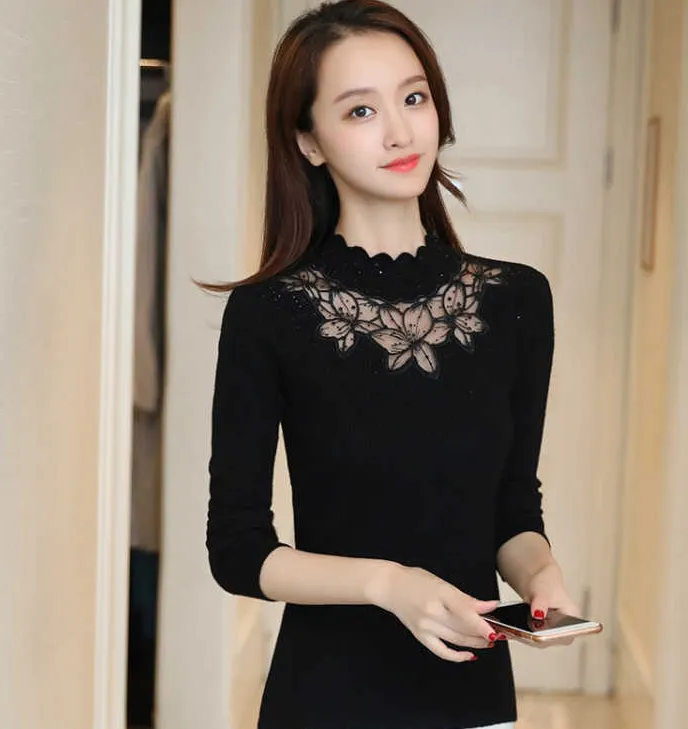 Women Stunning Slim Knitted Lace Patchwork Sweaters