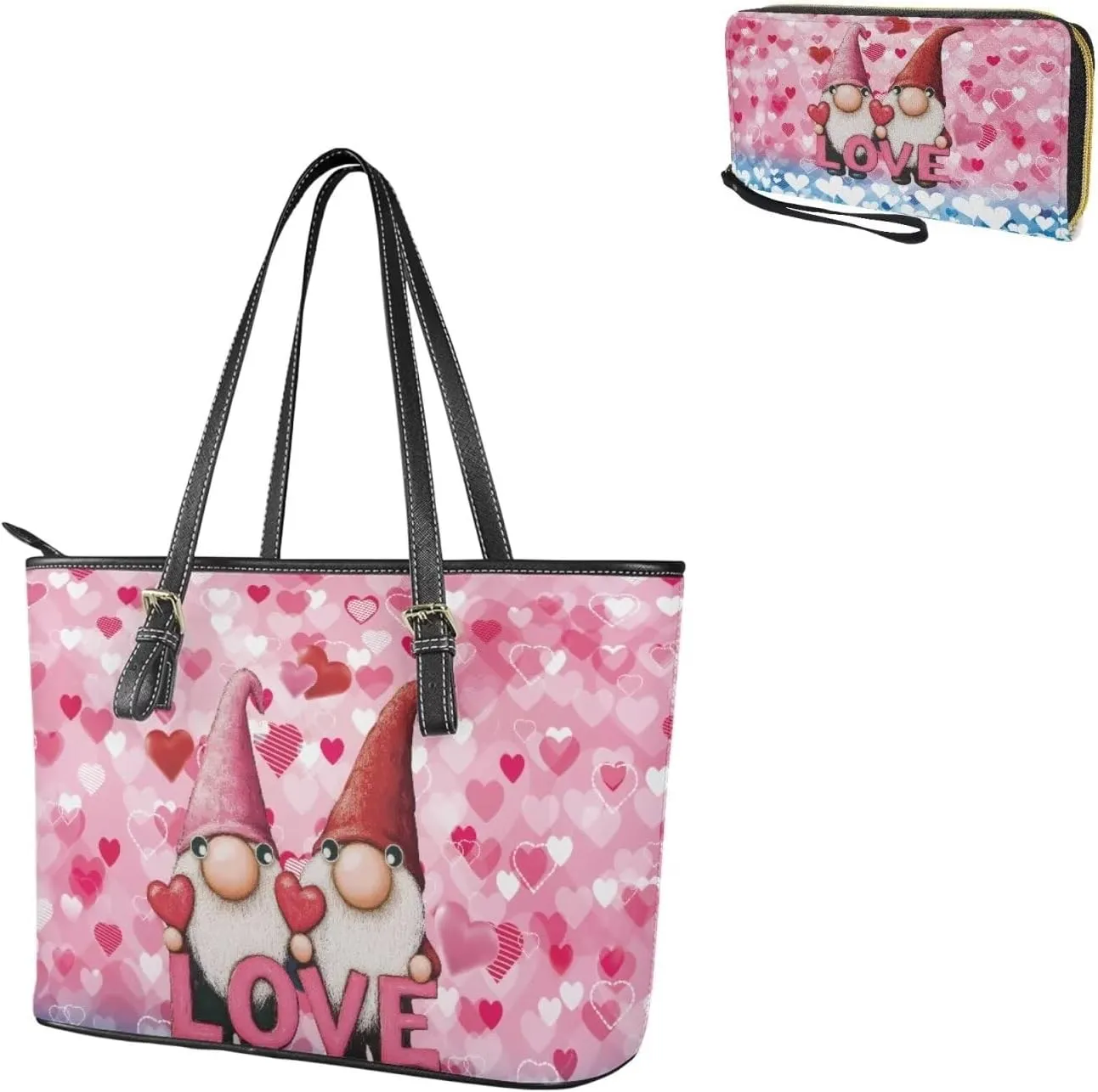 Women Tote Bags for Work Saddle Handbag Matched Zippered Wallet 2 Pcs