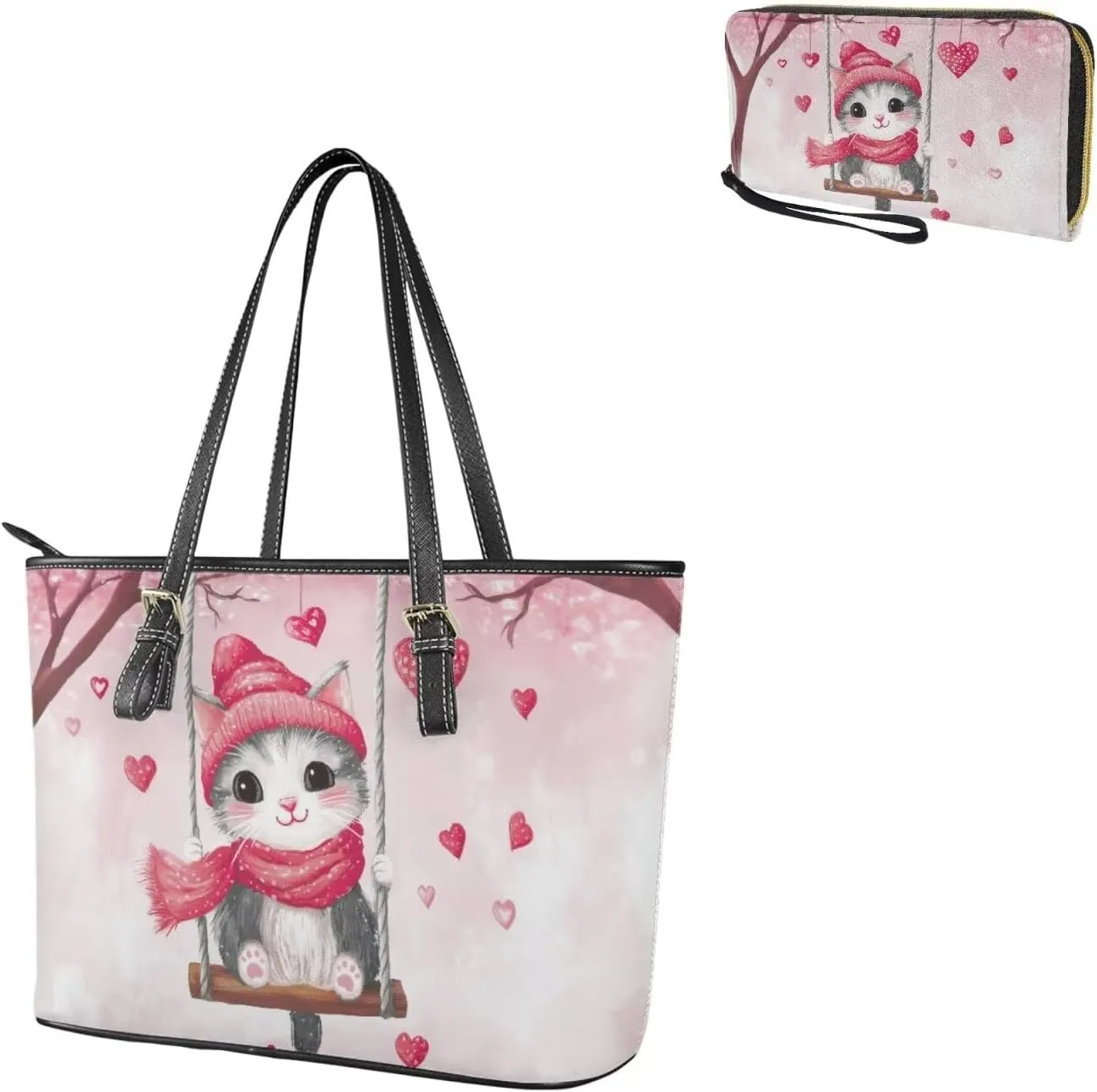 Women Tote Bags for Work Saddle Handbag Matched Zippered Wallet 2 Pcs
