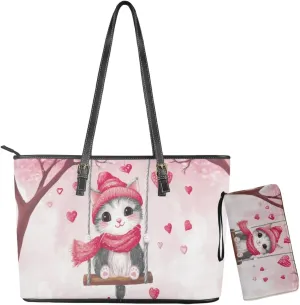 Women Tote Bags for Work Saddle Handbag Matched Zippered Wallet 2 Pcs