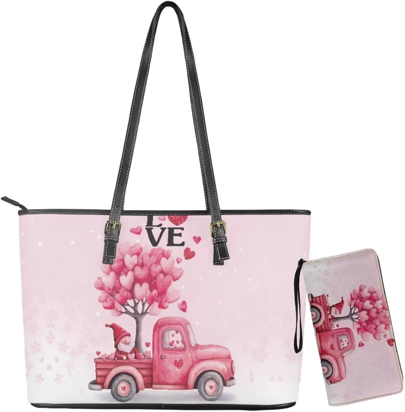Women Tote Bags for Work Saddle Handbag Matched Zippered Wallet 2 Pcs