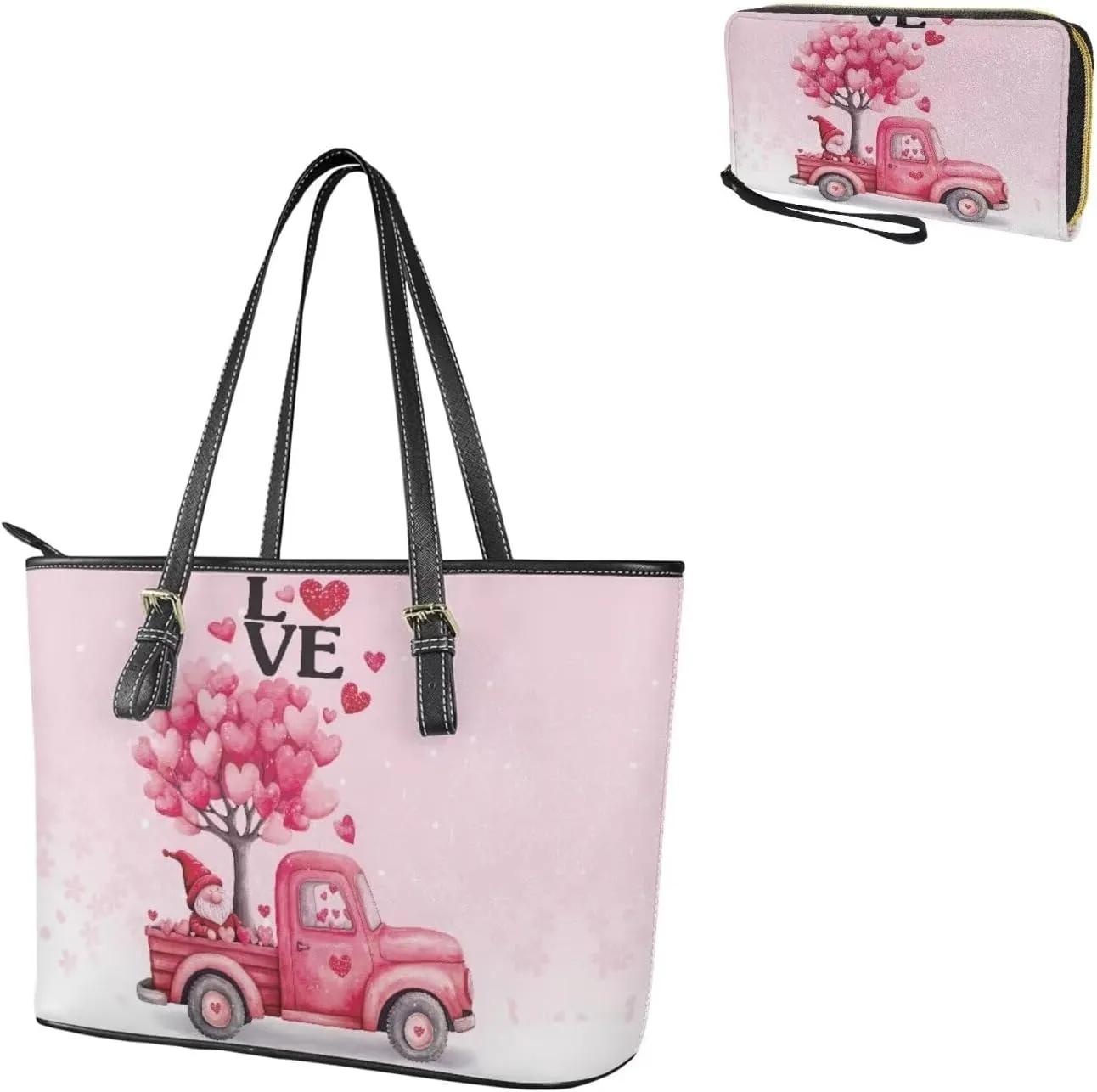 Women Tote Bags for Work Saddle Handbag Matched Zippered Wallet 2 Pcs