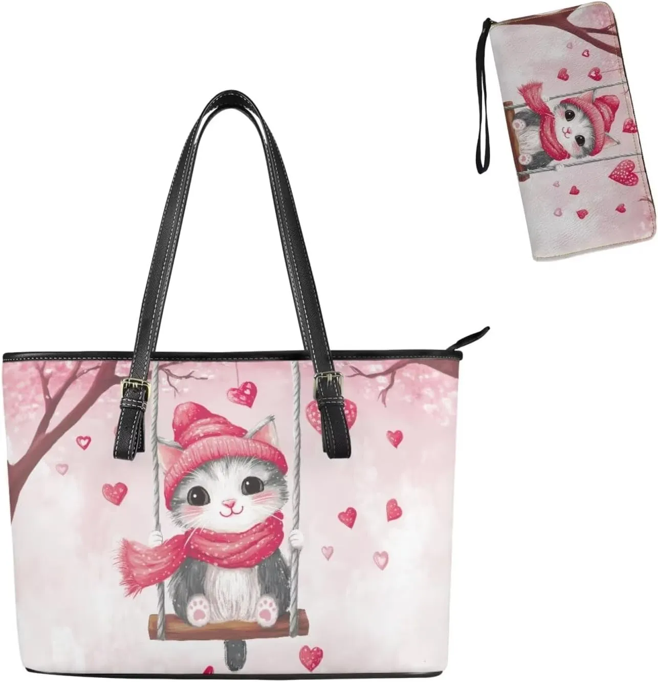 Women Tote Bags for Work Saddle Handbag Matched Zippered Wallet 2 Pcs