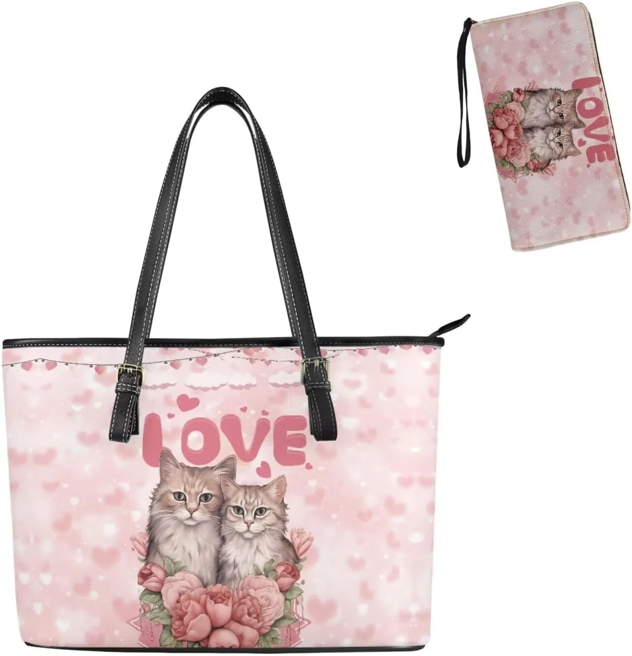 Women Tote Bags for Work Saddle Handbag Matched Zippered Wallet 2 Pcs