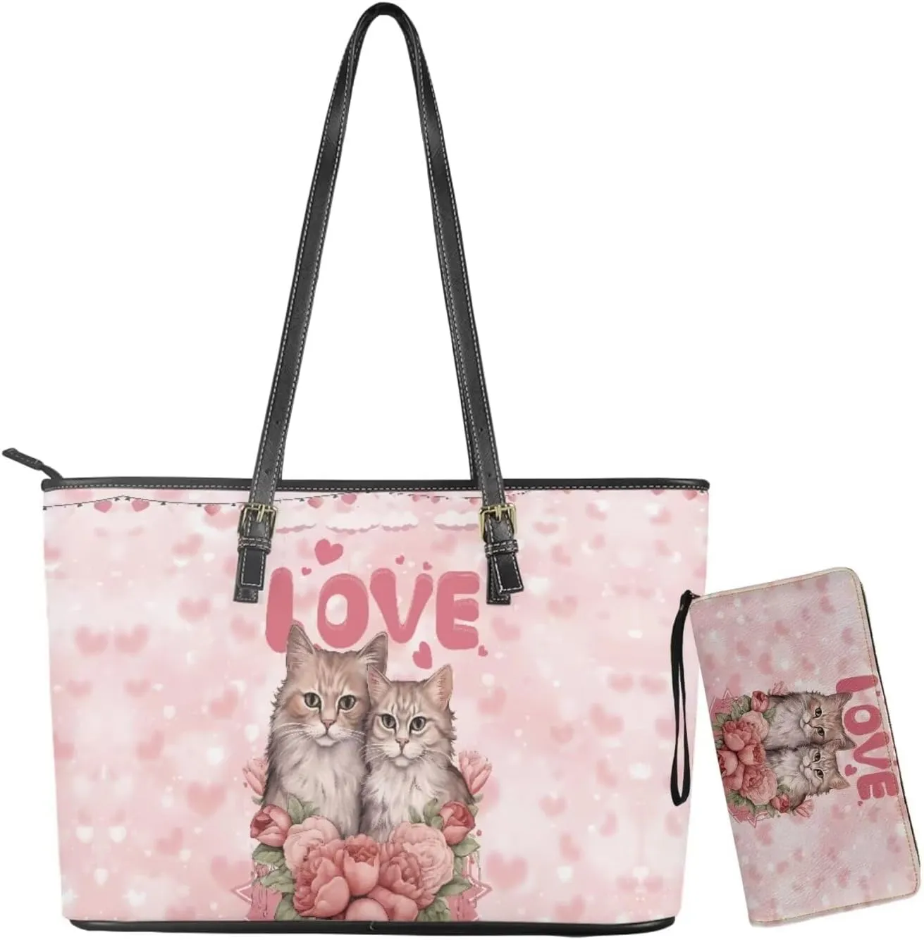 Women Tote Bags for Work Saddle Handbag Matched Zippered Wallet 2 Pcs