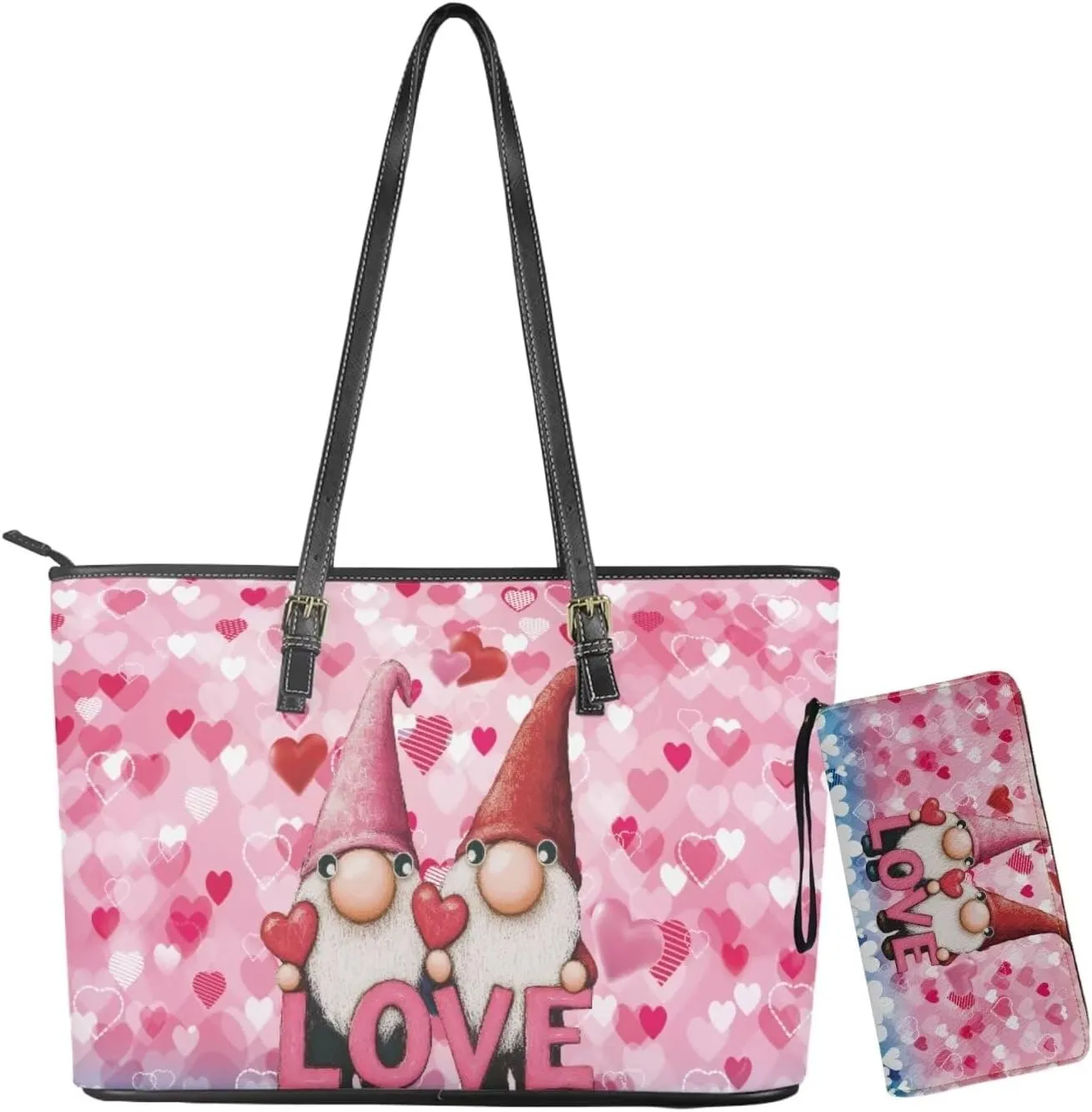 Women Tote Bags for Work Saddle Handbag Matched Zippered Wallet 2 Pcs