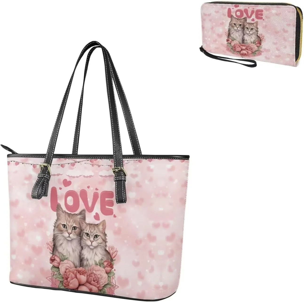 Women Tote Bags for Work Saddle Handbag Matched Zippered Wallet 2 Pcs