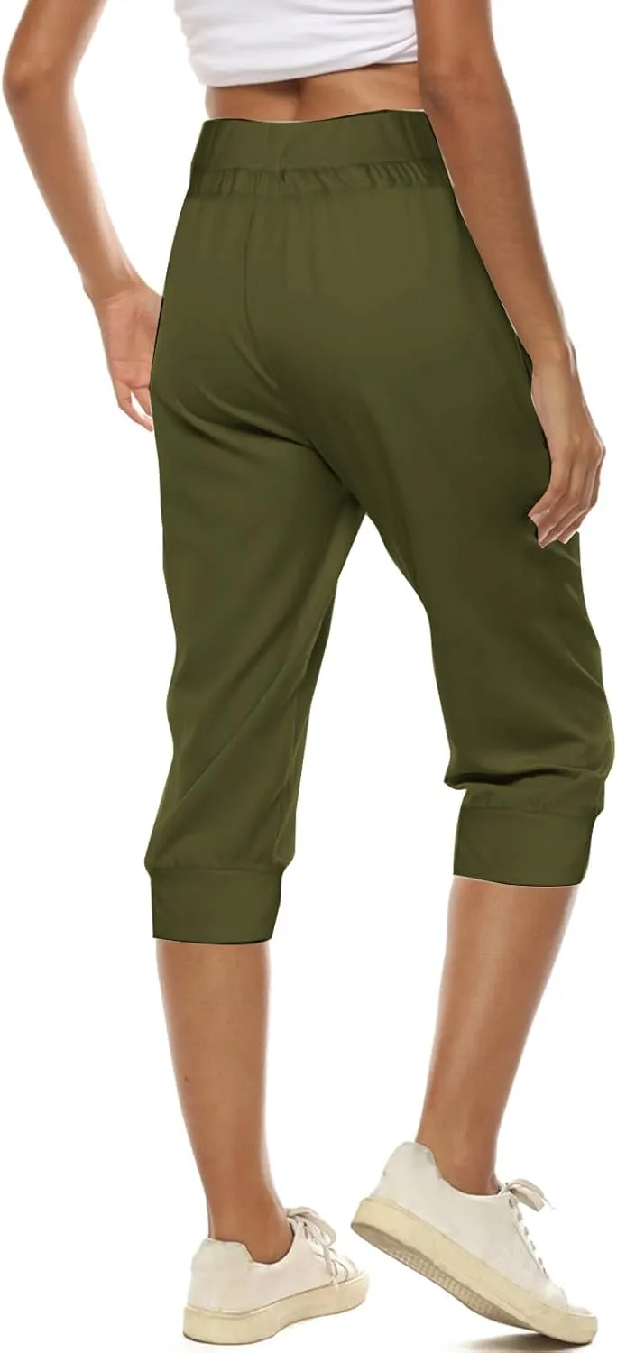 Women's Capri Sweatpants High Waisted Cropped Yoga Pants Stretch Lightweight Workout Bottom Outdoor Crop Trousers