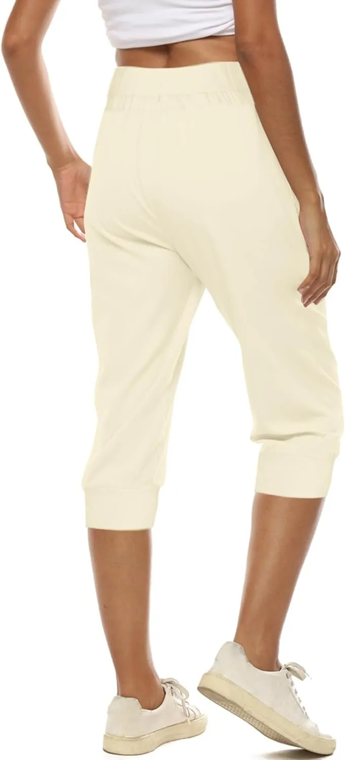 Women's Capri Sweatpants High Waisted Cropped Yoga Pants Stretch Lightweight Workout Bottom Outdoor Crop Trousers