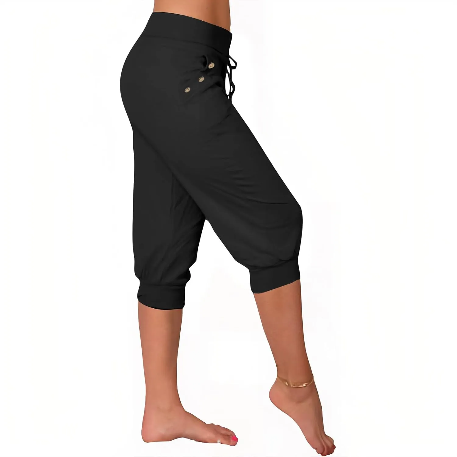 Women's Capri Sweatpants High Waisted Cropped Yoga Pants Stretch Lightweight Workout Bottom Outdoor Crop Trousers