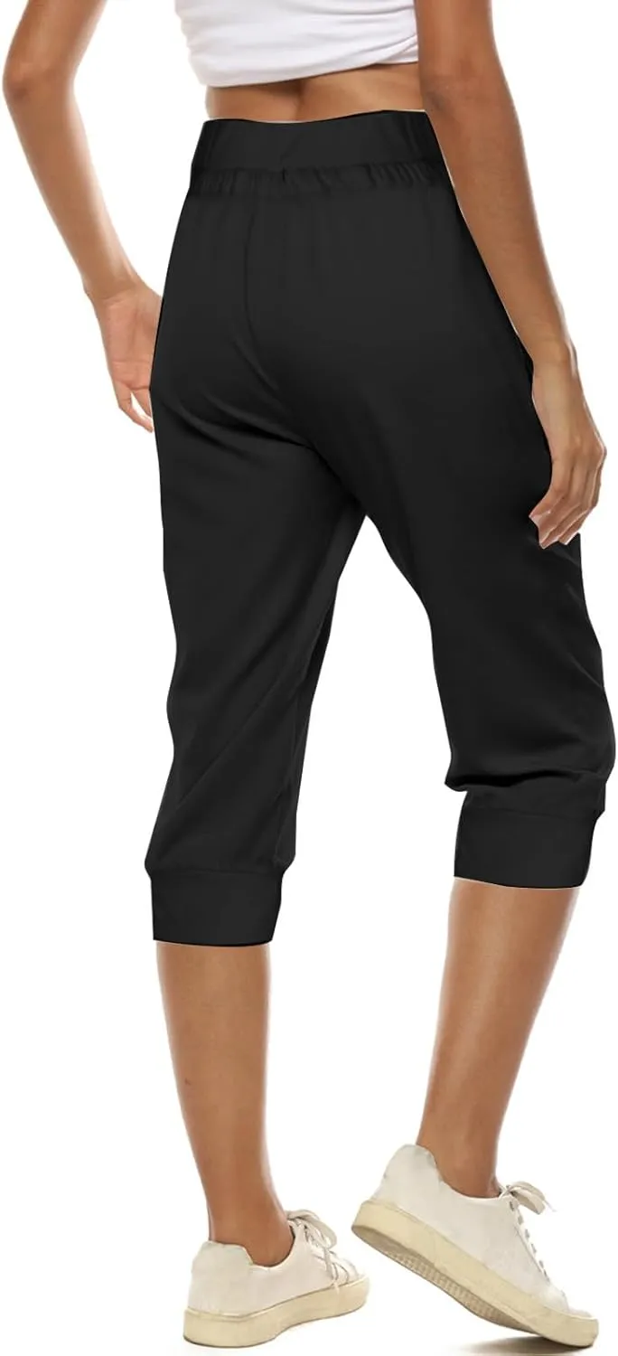 Women's Capri Sweatpants High Waisted Cropped Yoga Pants Stretch Lightweight Workout Bottom Outdoor Crop Trousers