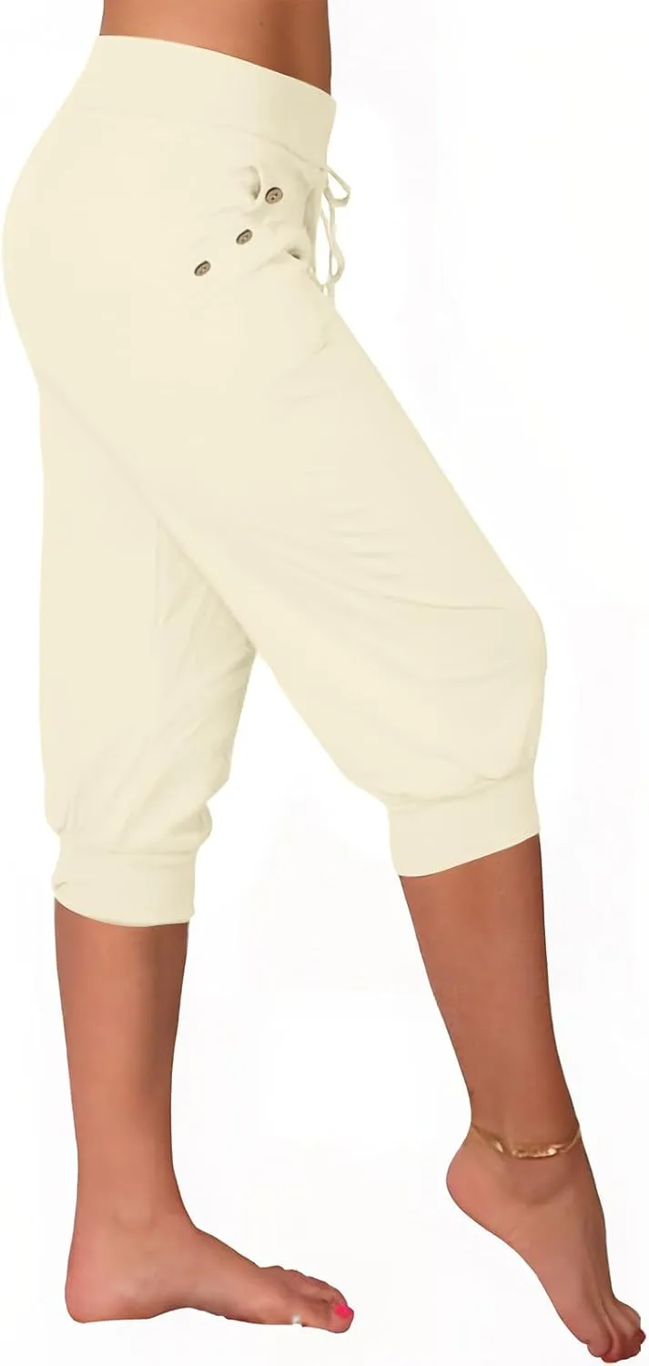 Women's Capri Sweatpants High Waisted Cropped Yoga Pants Stretch Lightweight Workout Bottom Outdoor Crop Trousers