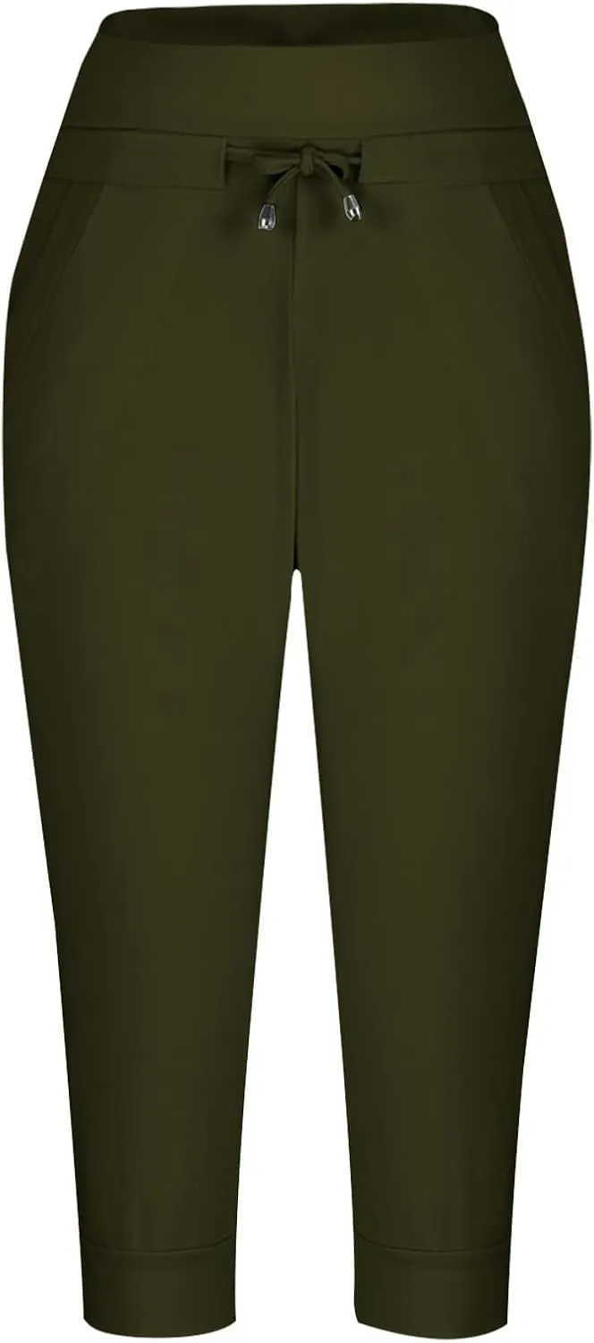 Women's Capri Sweatpants High Waisted Cropped Yoga Pants Stretch Lightweight Workout Bottom Outdoor Crop Trousers