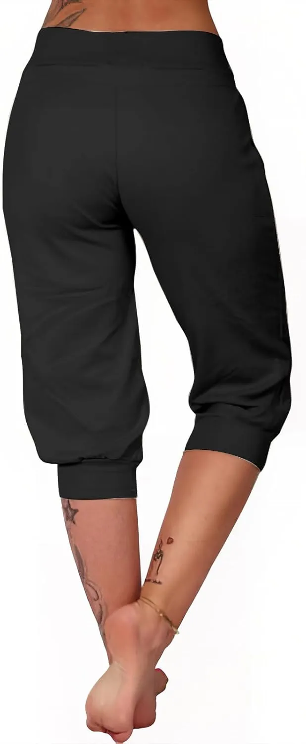 Women's Capri Sweatpants High Waisted Cropped Yoga Pants Stretch Lightweight Workout Bottom Outdoor Crop Trousers