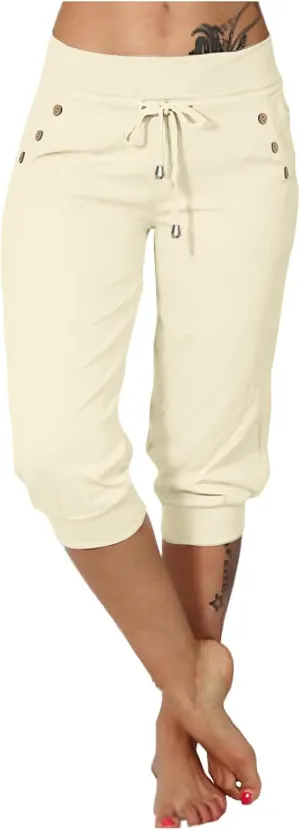Women's Capri Sweatpants High Waisted Cropped Yoga Pants Stretch Lightweight Workout Bottom Outdoor Crop Trousers