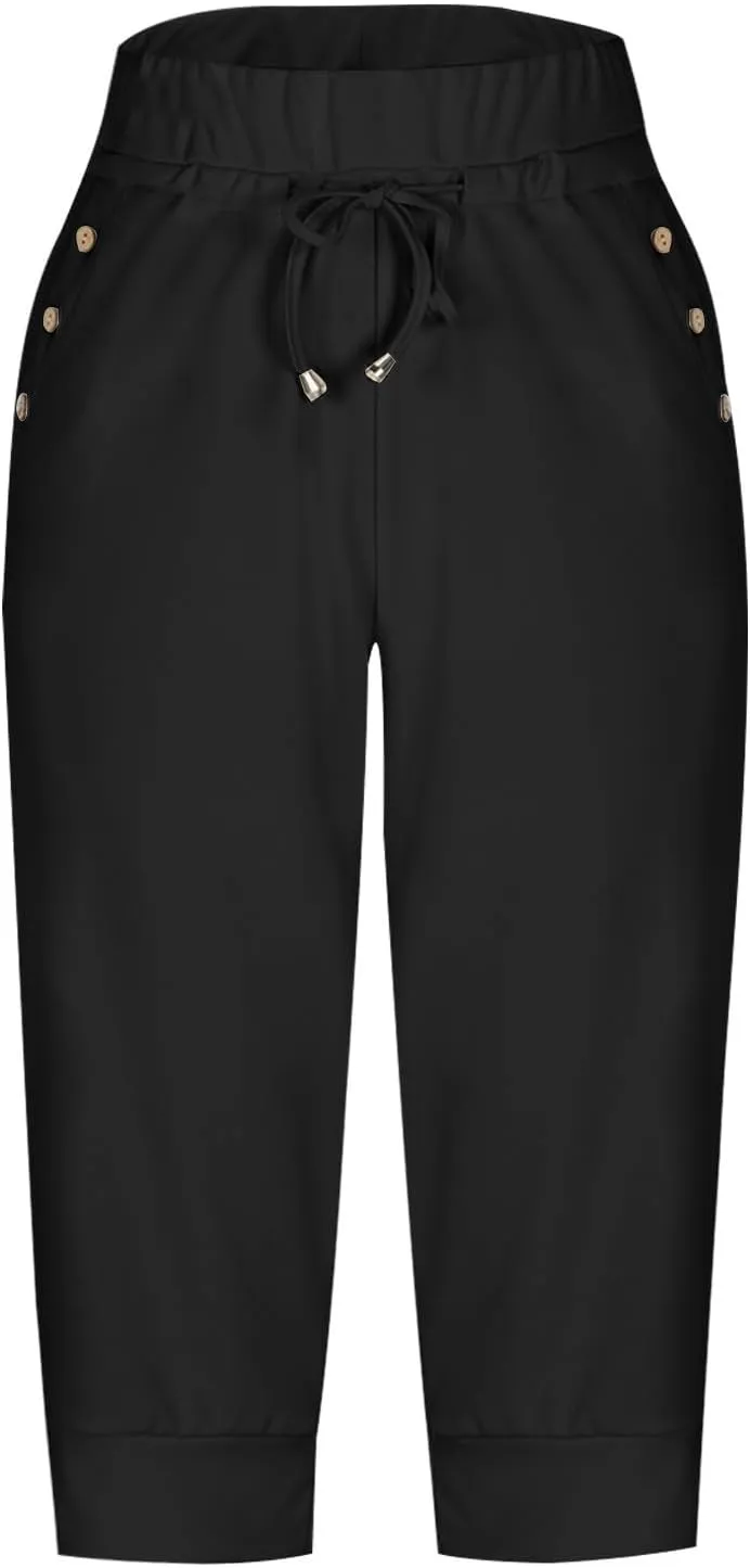 Women's Capri Sweatpants High Waisted Cropped Yoga Pants Stretch Lightweight Workout Bottom Outdoor Crop Trousers