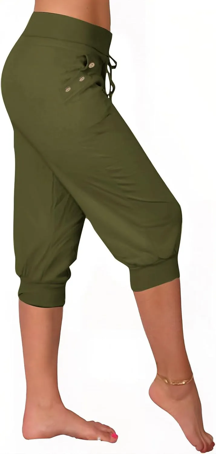 Women's Capri Sweatpants High Waisted Cropped Yoga Pants Stretch Lightweight Workout Bottom Outdoor Crop Trousers