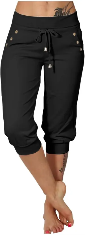 Women's Capri Sweatpants High Waisted Cropped Yoga Pants Stretch Lightweight Workout Bottom Outdoor Crop Trousers