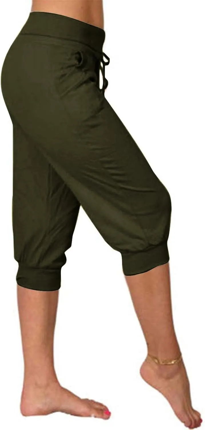 Women's Capri Sweatpants High Waisted Cropped Yoga Pants Stretch Lightweight Workout Bottom Outdoor Crop Trousers