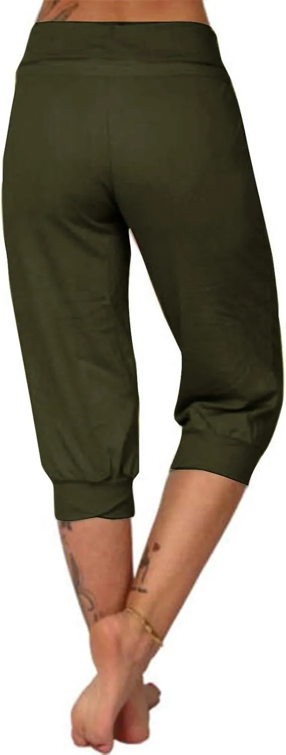 Women's Capri Sweatpants High Waisted Cropped Yoga Pants Stretch Lightweight Workout Bottom Outdoor Crop Trousers