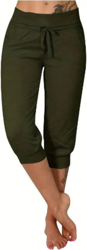 Women's Capri Sweatpants High Waisted Cropped Yoga Pants Stretch Lightweight Workout Bottom Outdoor Crop Trousers
