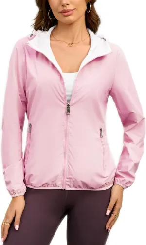 Womens Reversible Rain Jacket Lightweight Waterproof Windbreaker Jacket Outdoor Active Portable Raincoat