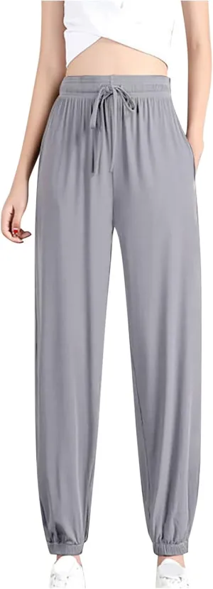 Womens Soft Yoga Pants High Stretch Joggers Cinch Bottom Lightweight Sweatpants Solid Workout Trousers with Pockets