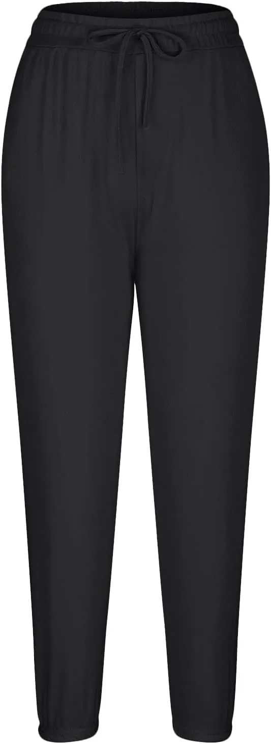 Womens Soft Yoga Pants High Stretch Joggers Cinch Bottom Lightweight Sweatpants Solid Workout Trousers with Pockets