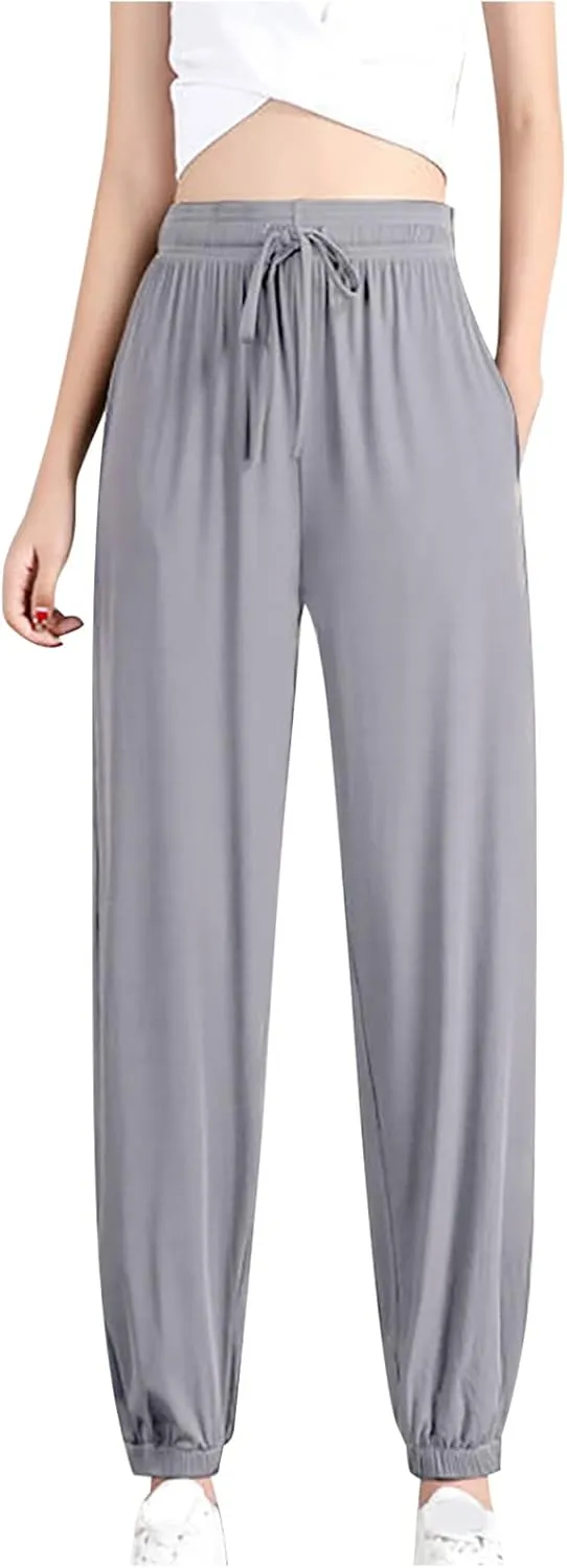 Womens Soft Yoga Pants High Stretch Joggers Cinch Bottom Lightweight Sweatpants Solid Workout Trousers with Pockets