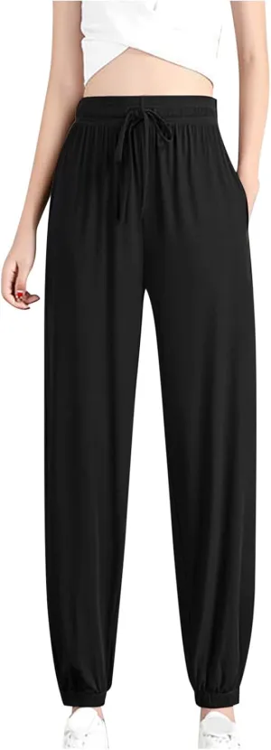 Womens Soft Yoga Pants High Stretch Joggers Cinch Bottom Lightweight Sweatpants Solid Workout Trousers with Pockets