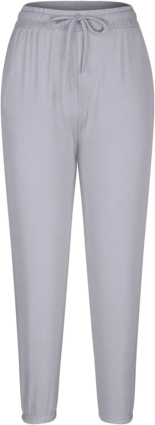 Womens Soft Yoga Pants High Stretch Joggers Cinch Bottom Lightweight Sweatpants Solid Workout Trousers with Pockets