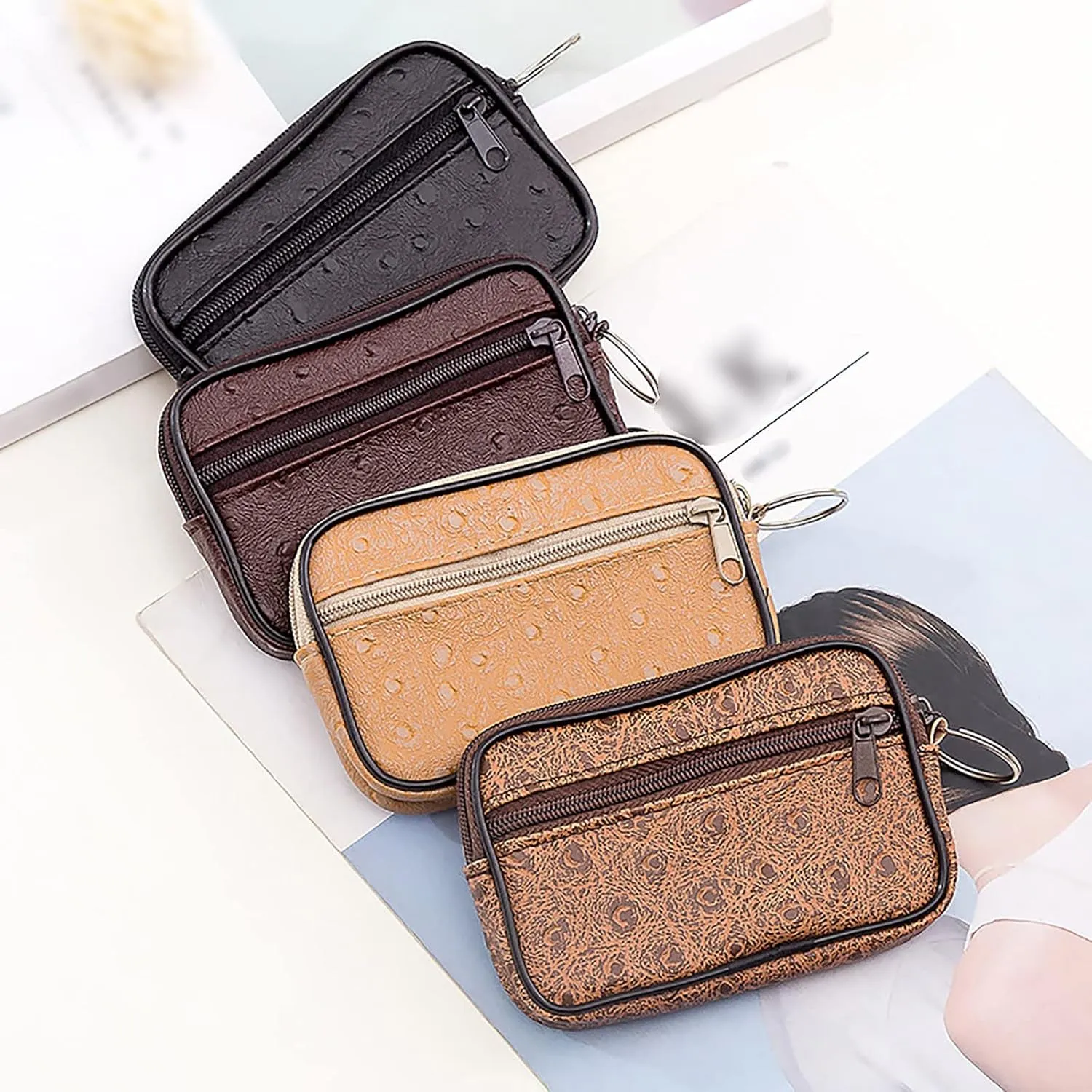 Women's Wallet Large Capacity Double Zip Ladies Card Phone Holder RFID Blocking Wristlet Leather Compact Wallet