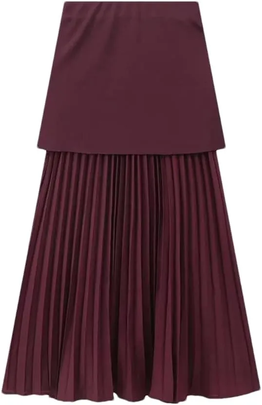 Women's Zippered Two-Tone Knitted Midi Skirt